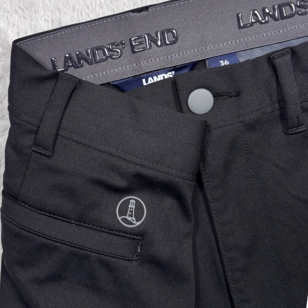 Lands End Performance Golf Chino Pants Men 36x28 Black Wick 360 Flex UPF Stretch
